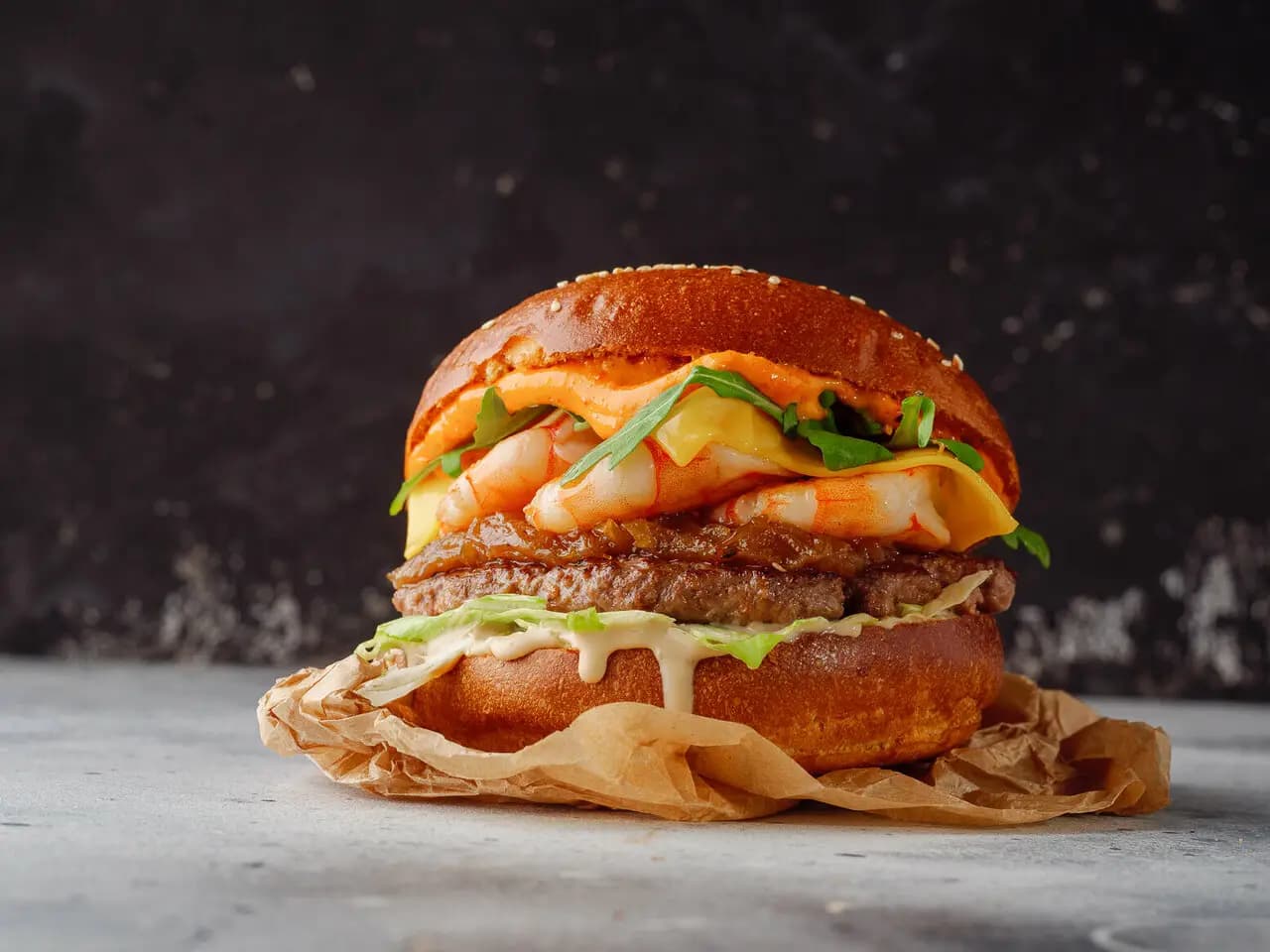 Креветки и бургеры